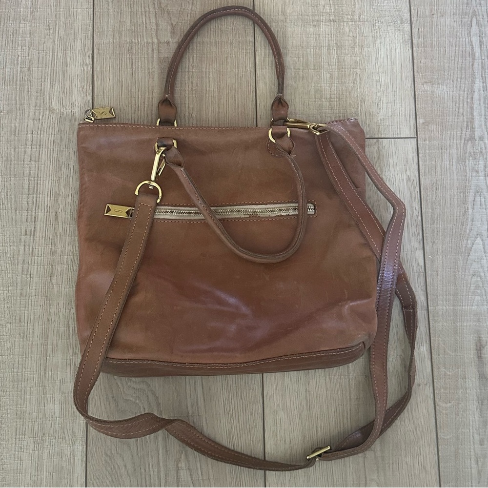 Sseko Brown Leather Shoulder Bag with Gold Hardware